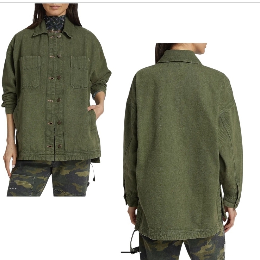 NWT Free People Green Jacket Denim Oversized Sz L - Picture 2 of 11